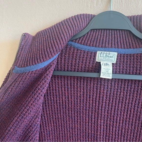 LL Bean Mens Waffle Knit Full Zip Cardigan Maroon Gorpcore Old Money size L - Picture 5 of 16
